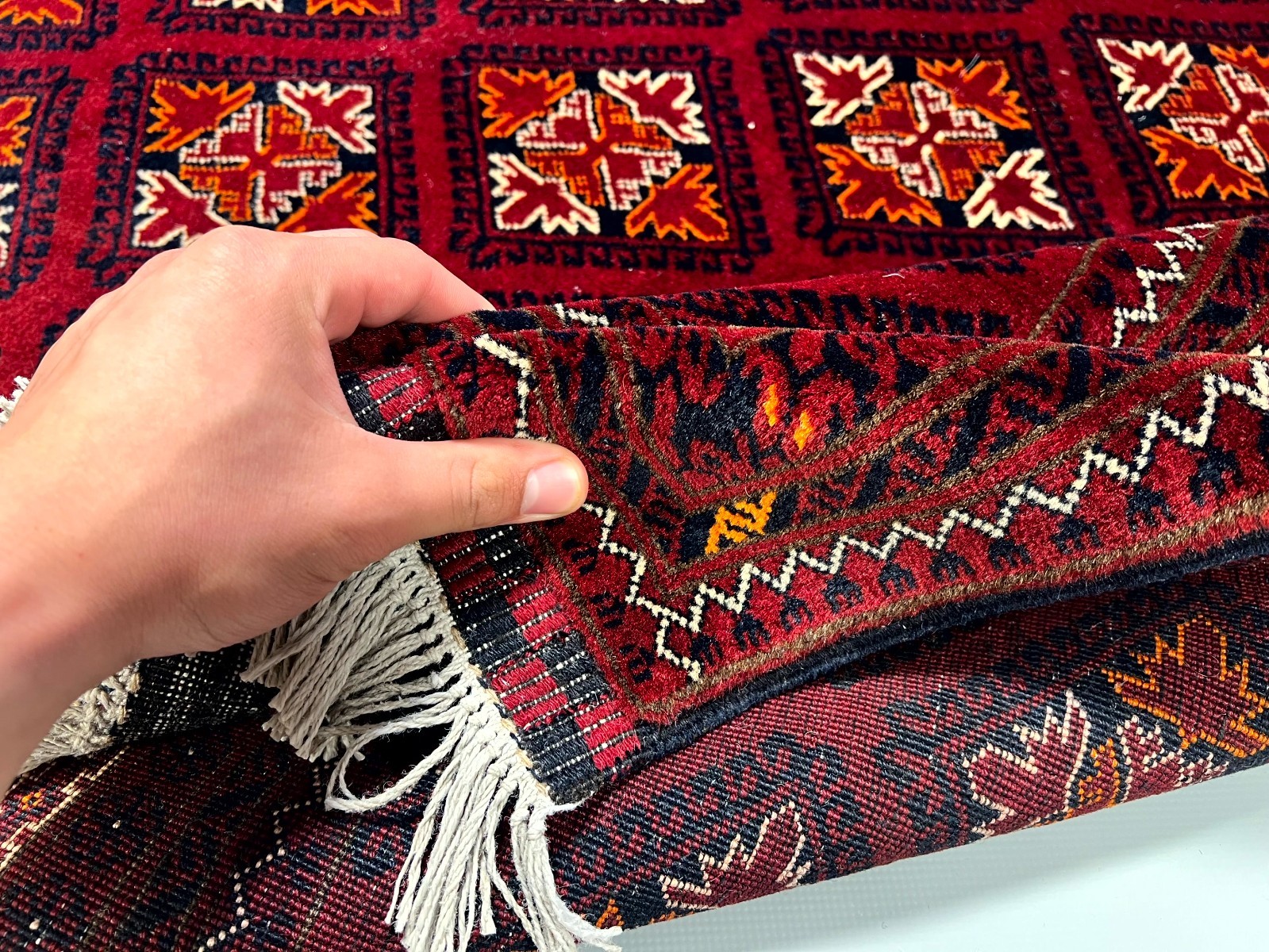 4 x 5’11 Ft Radiant Tribal Bukhara Chinar Gul Rug Afghan Turkoman Geometric Wool
