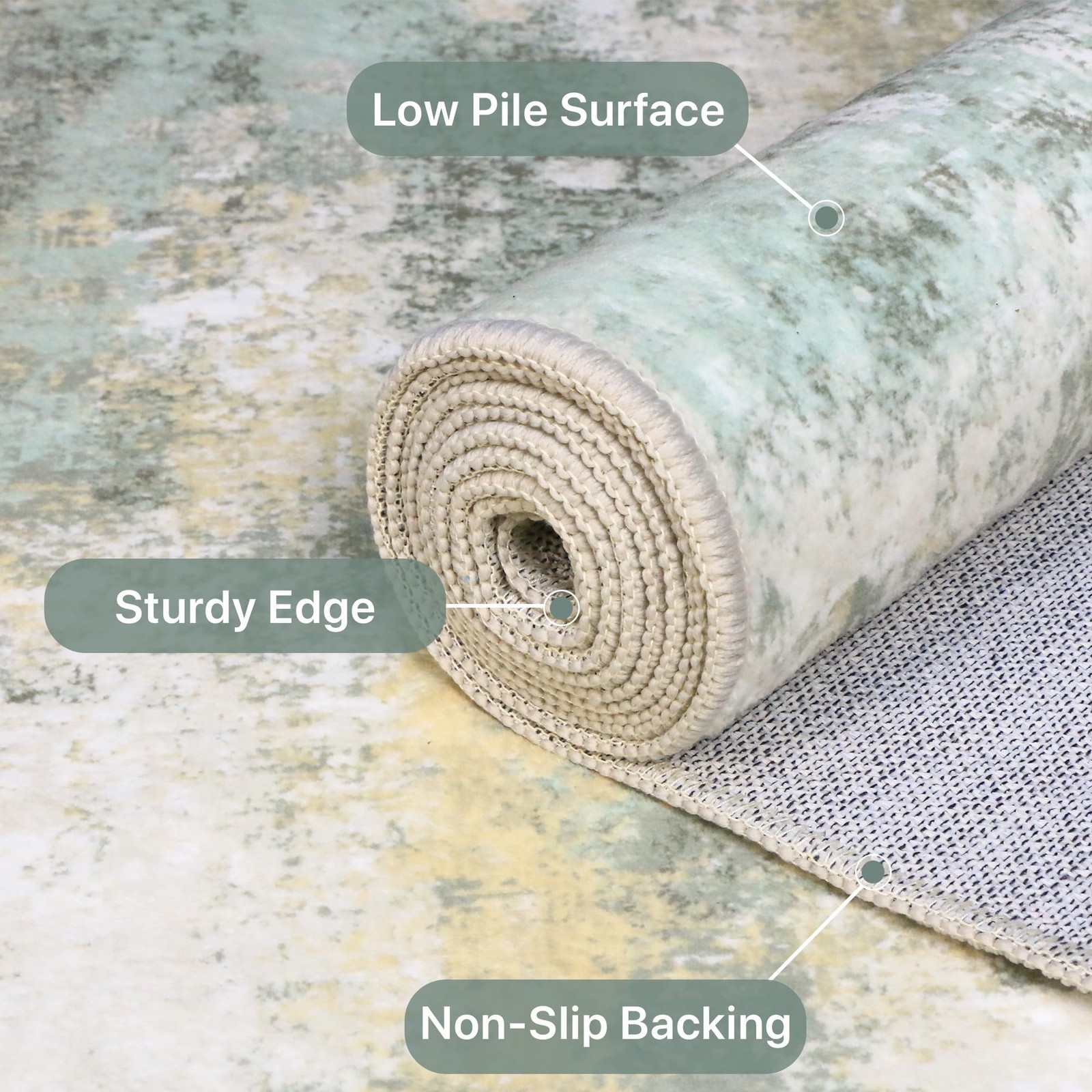Area Rugs 5×7 for Living Room Bedroom, Modern Abstract Machine 5’x7′ Sage Green