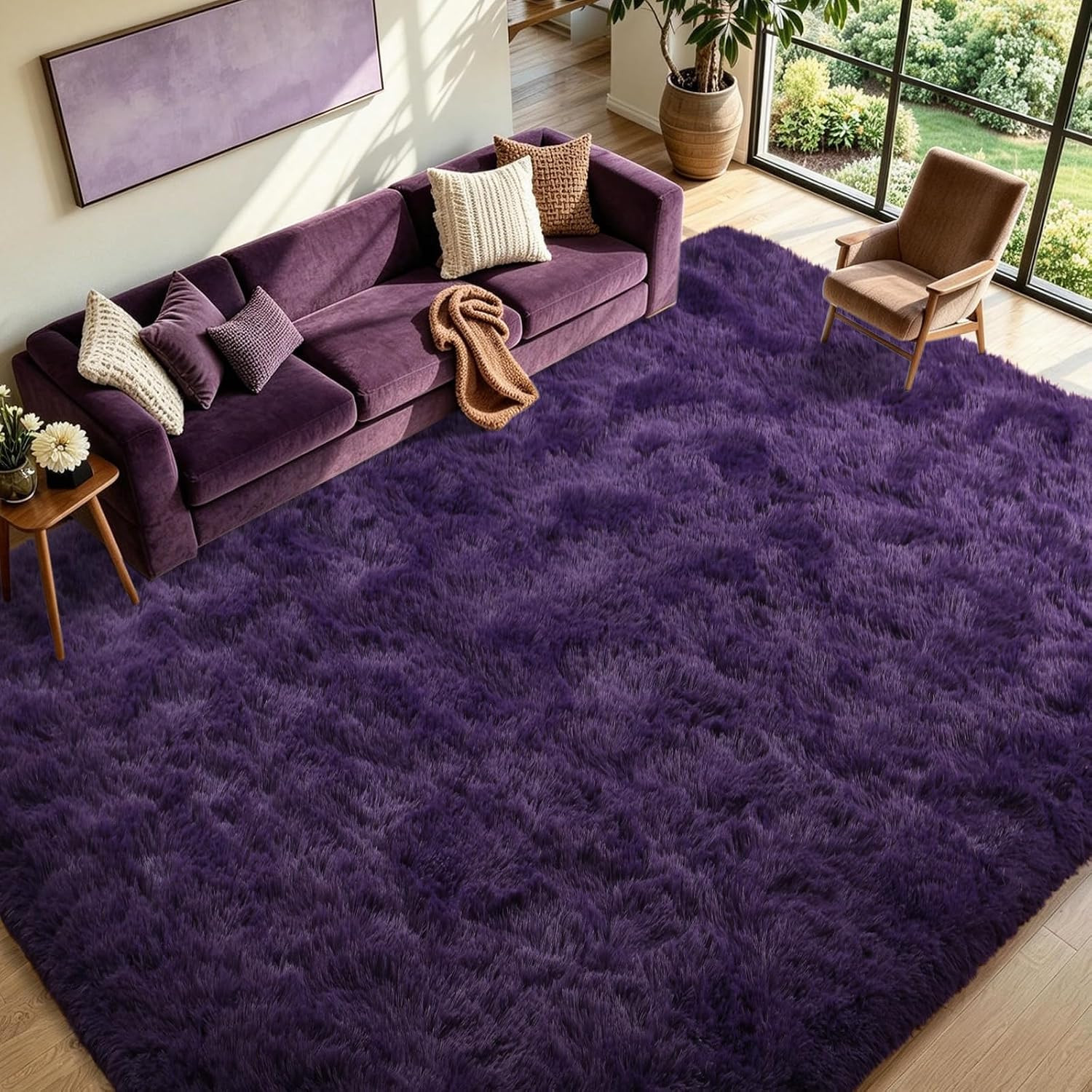 FinrèC Soft Purple Rugs for Bedroom Living Room, 4X6 Feet Modern Indoor Fuzzy S