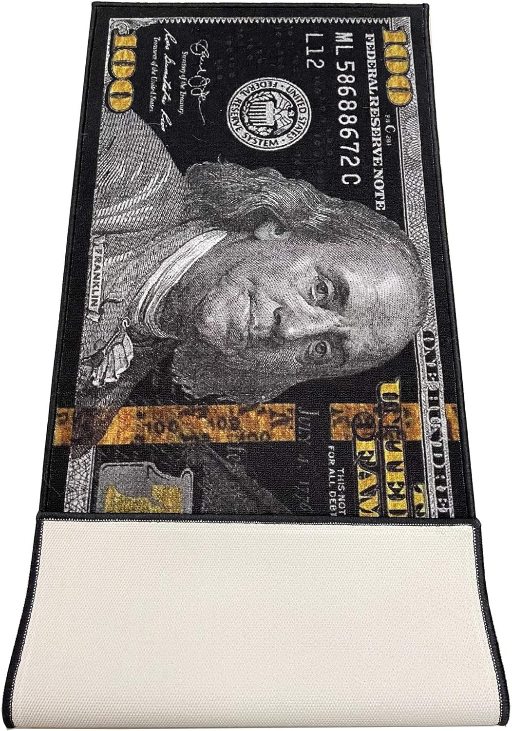 HUAHOO Black Money Rugs 100 Dollar Bill Area Rug Door Mat Runner for Living Room