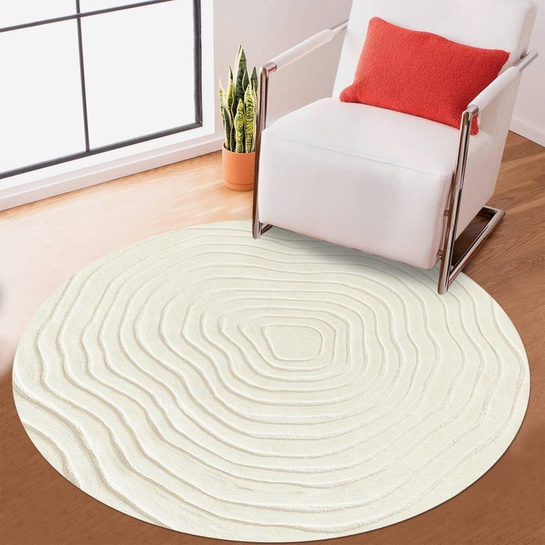 3D Embossed Design Modern Round Textured Area Rug – Soft Carpet for Living Room