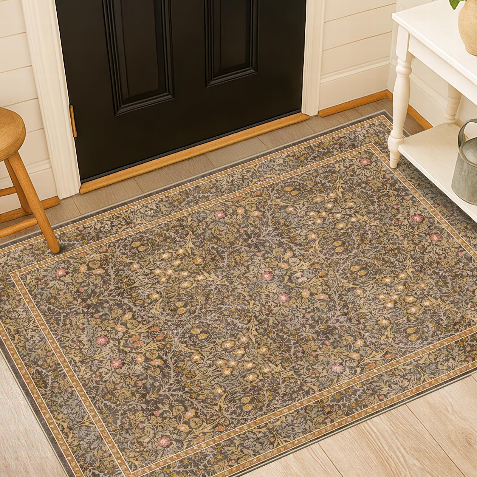 Vintage Gold Brown Entryway Rug, 3×4 3′ x 4′ (Rectangular),