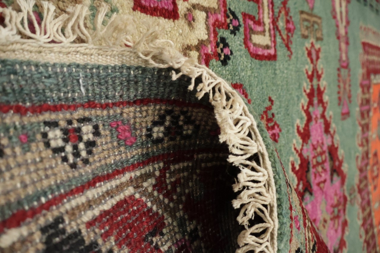 Elegant Turquoise and Coral 6×9 Traditional Hand-Knotted Wool Area Rug