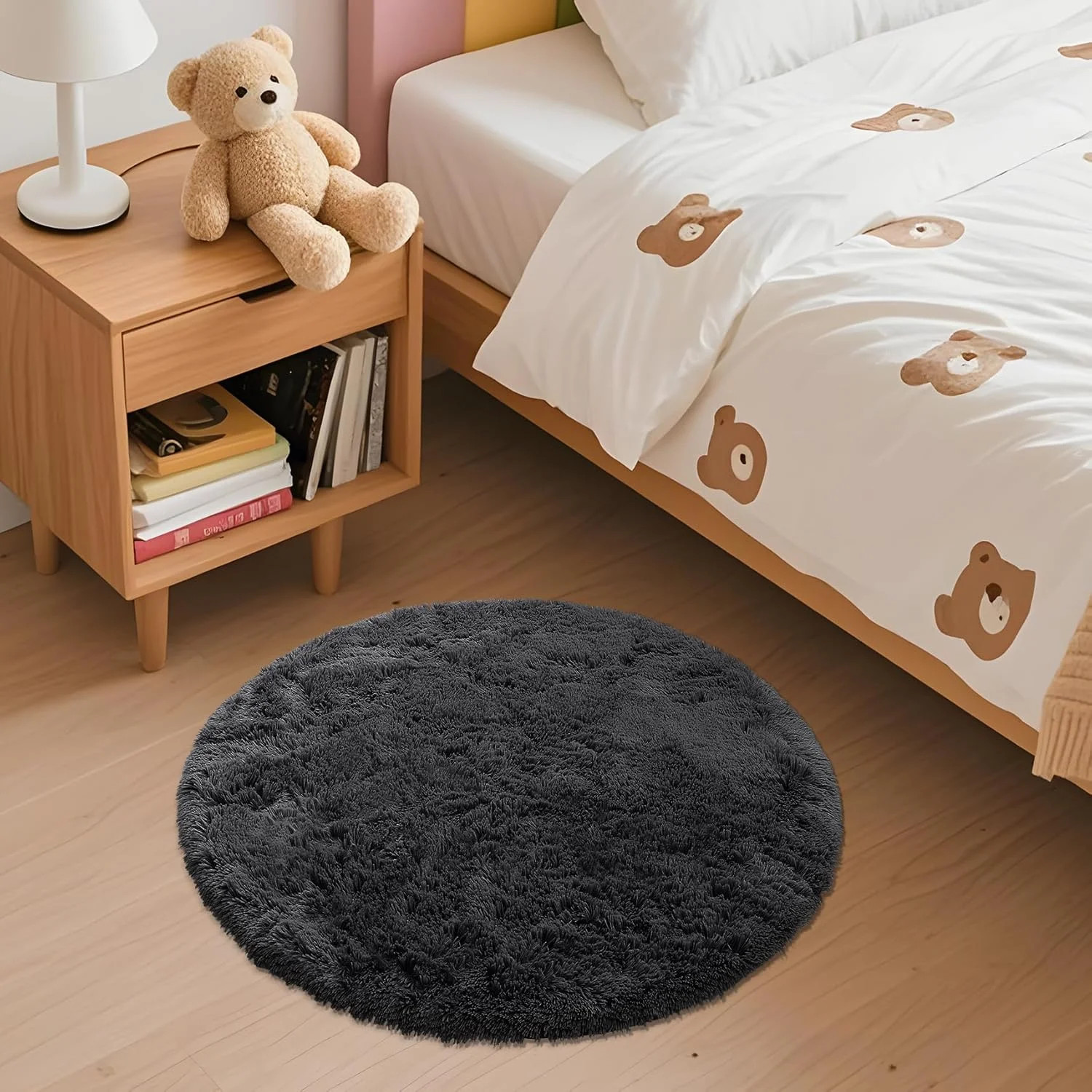 Black Round Rugs for Bedroom – Machine Washable, 2 ft Circle Area Rugs for Livin