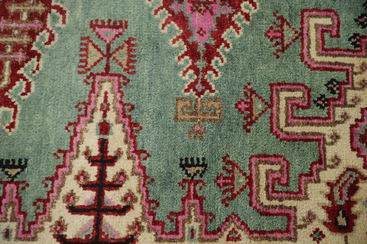Elegant Turquoise and Coral 6×9 Traditional Hand-Knotted Wool Area Rug