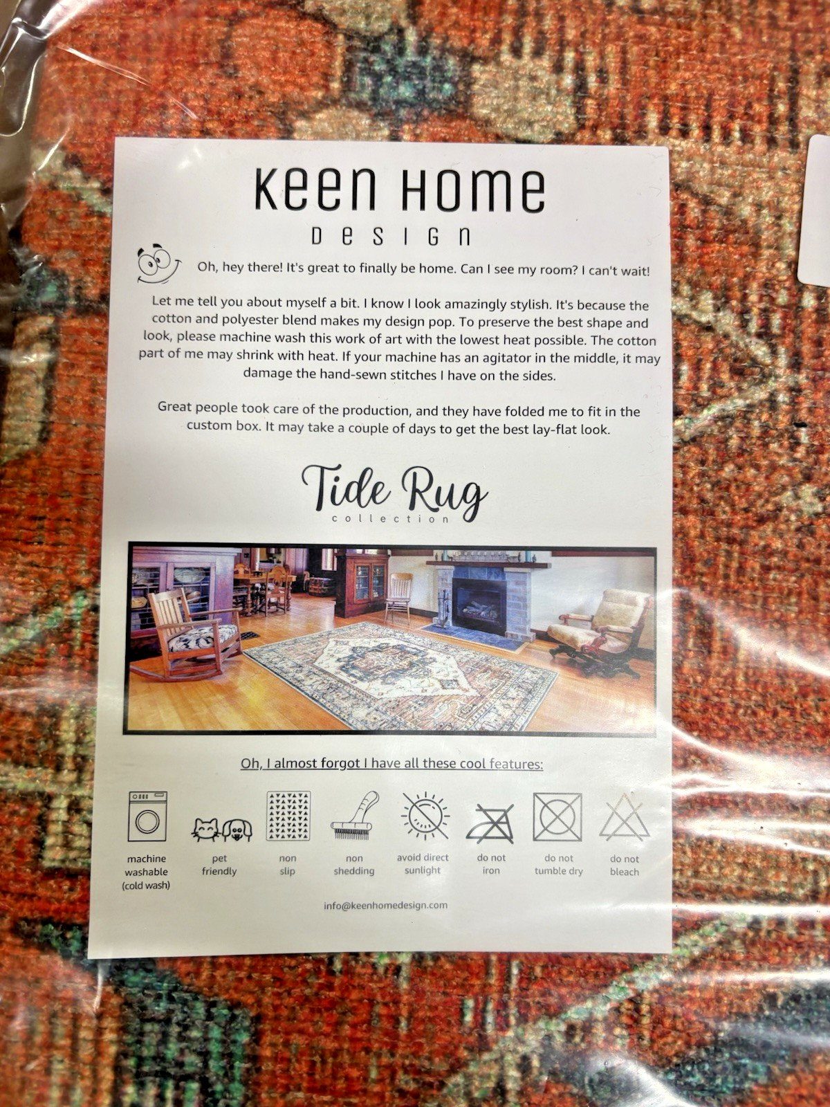 Keen Home Design Orange/Blue 8×10 Tide Rug Washable Non-Slip Backing Vintage