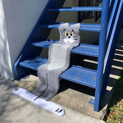 Cartoon Cat Rug for Stairs Flat Rug Cat Carpet Room Water Absorption NonSlip