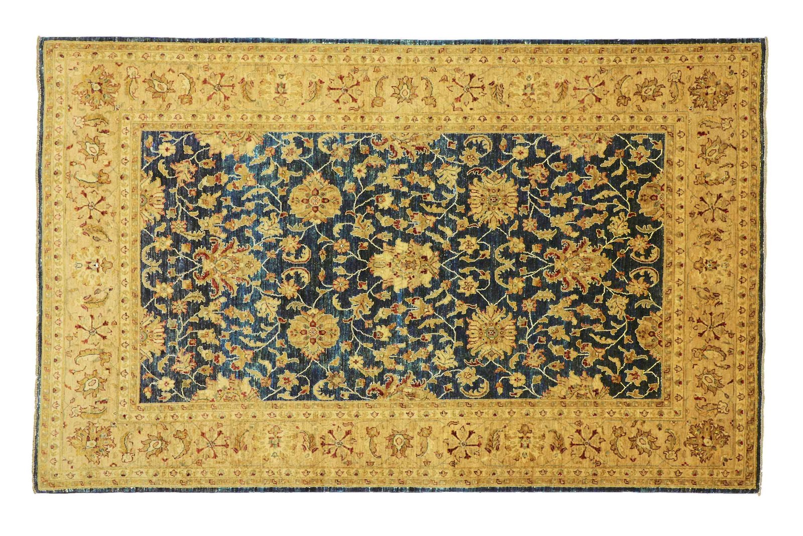 Afghan Chobi Ziegler Carpet Hand-knotted 200×300 Blue Floral Wool Short Pile