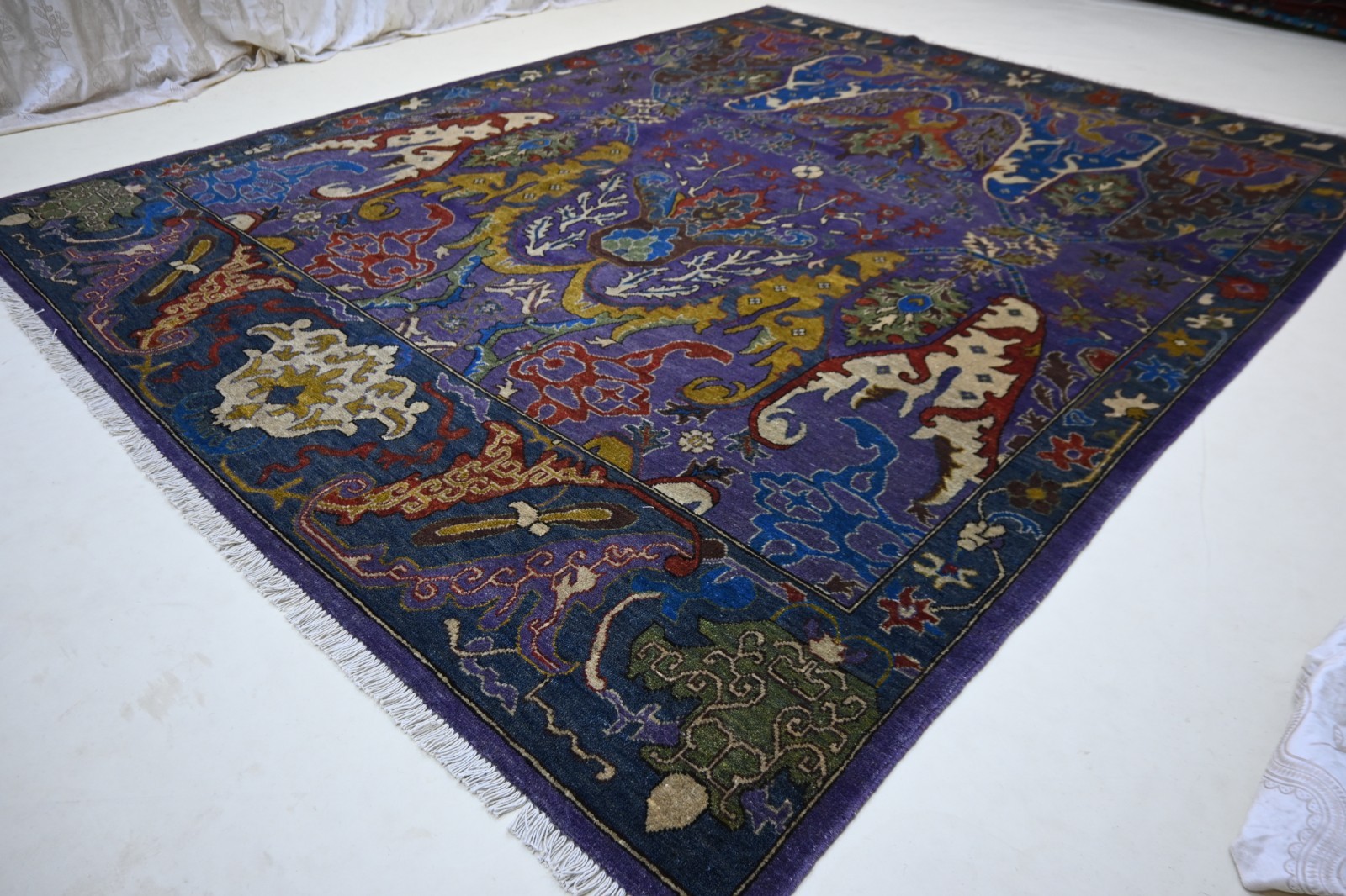 8×10 ft Blue Serapi Rug, Turkish Medallion Rug, Handmade Wool Rug, Oriental Rug