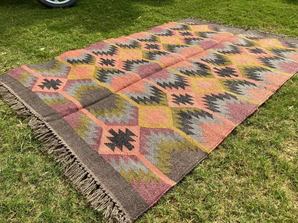 navajo rug Handmade Wool Jute Vintage moroccan Rug Kilim Rug Aztec rug