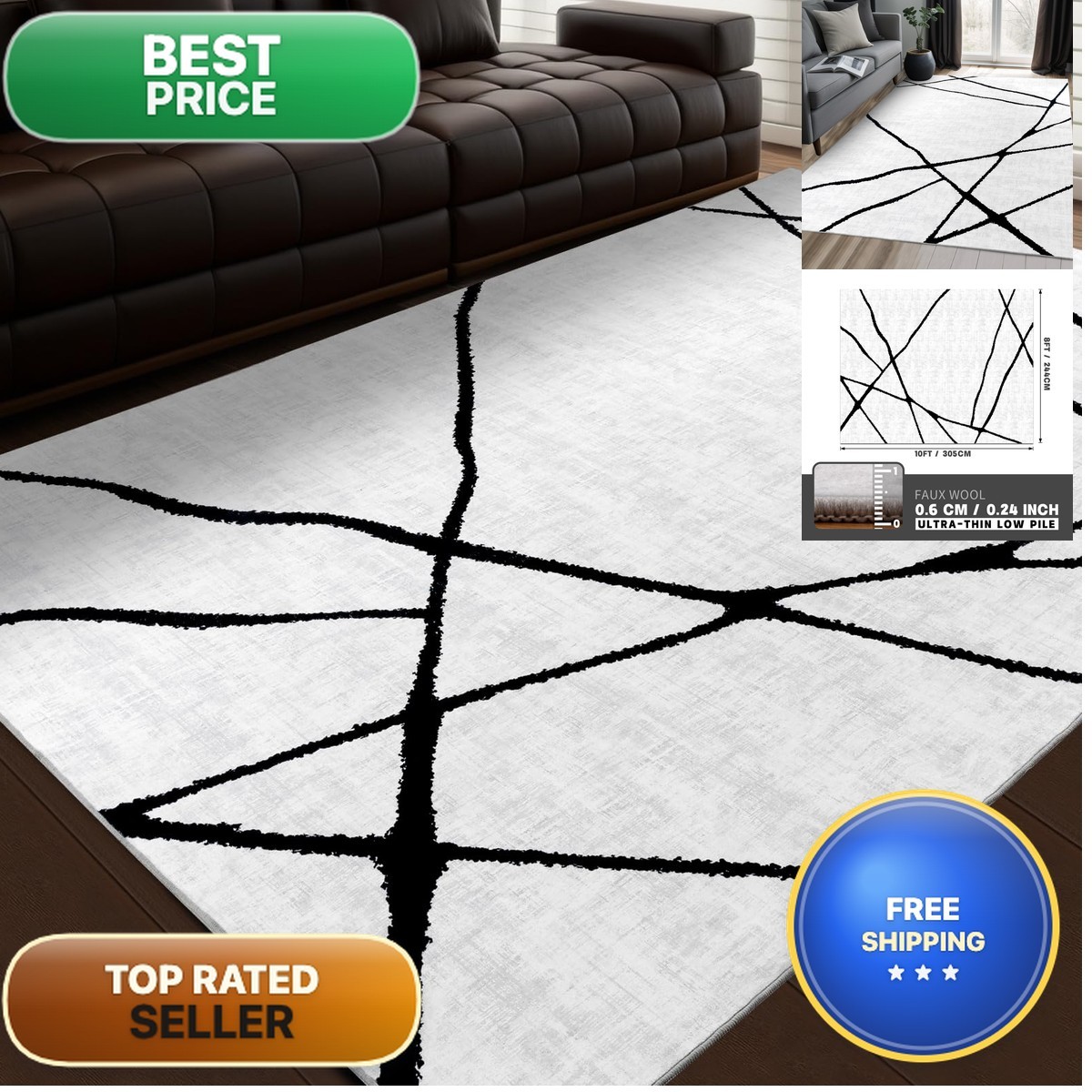 YIHOUSE Modern Washable 8’x10′ Area Rug Living Room Bedroom – Large Abstract