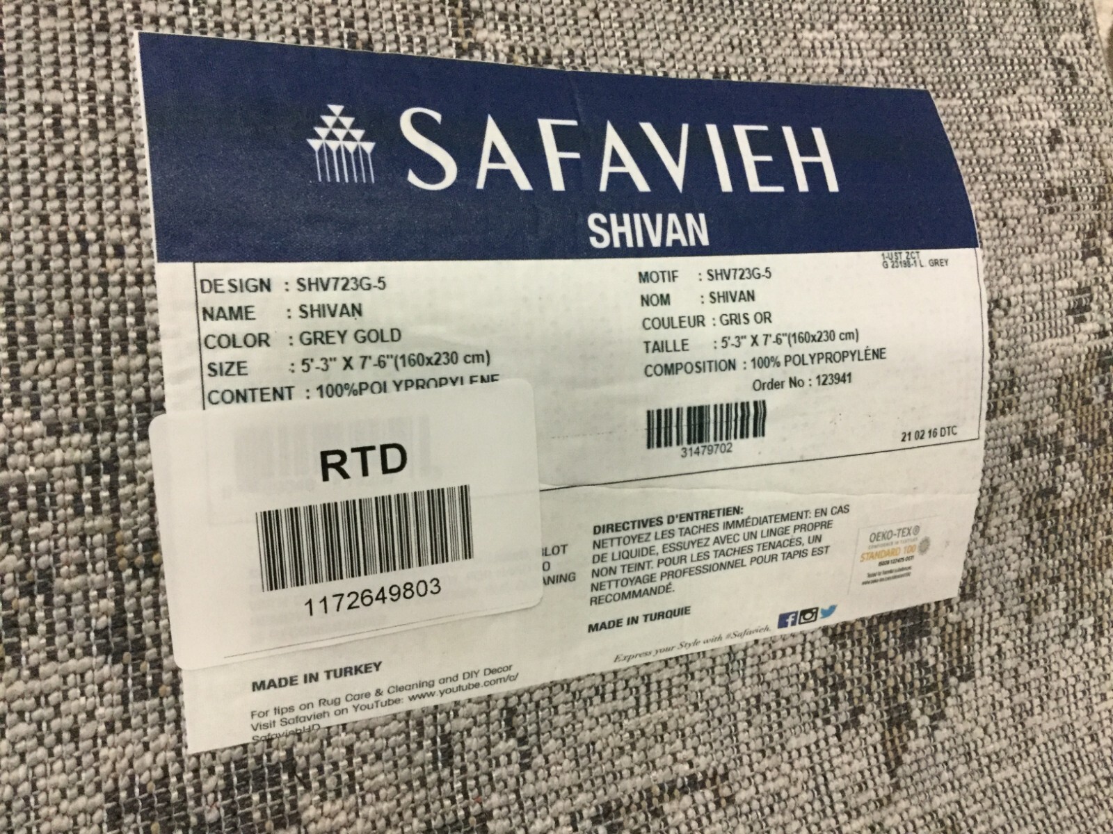 GREY / GOLD 5′-3″ X 7′-6″ Loose Thread Rug, Reduced Price 1172649803 SHV723G-5