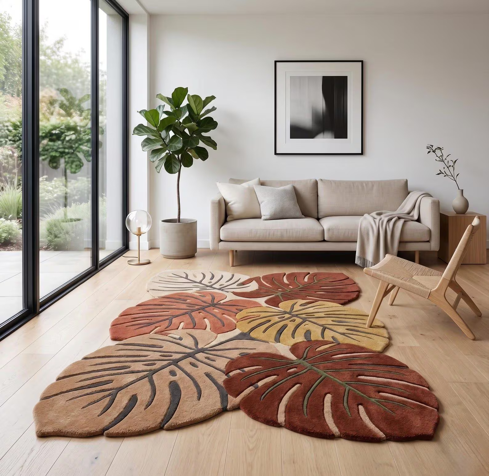 Hand Tufted Monstera Leaf Rug, Botanical Area Rug, Tropical Leaf Carpet, Handmad