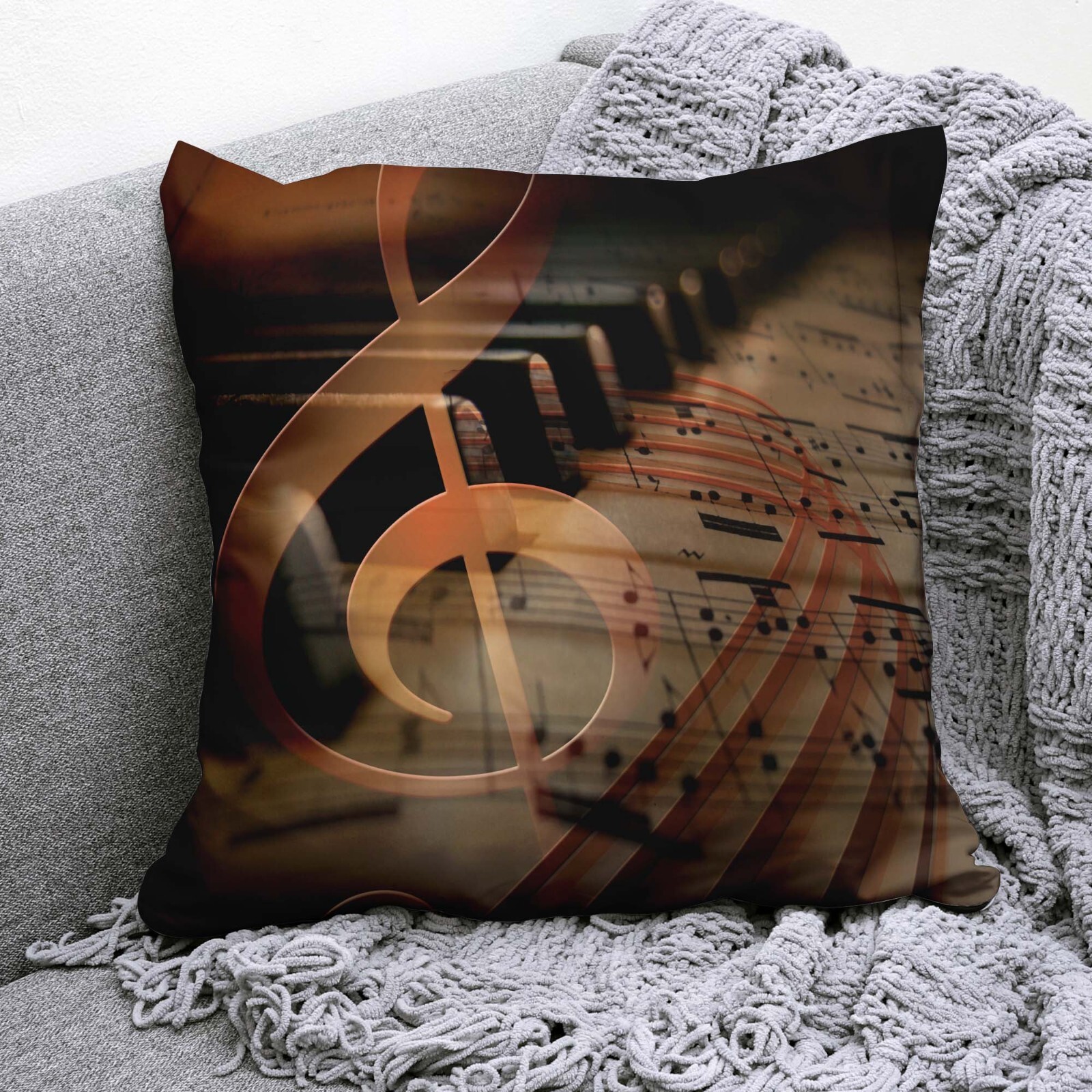 Music Pillow Cover, Piano Decor, Treble Clef Art, Note Cushion, Musical Gift