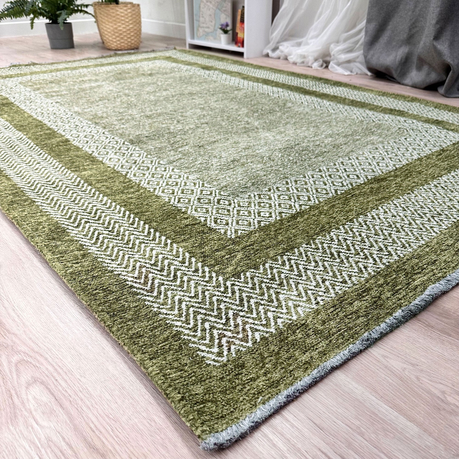 Alfa Rich Scandinavian Green Washable Area Rugs for Living Room Bedroom Kitchen