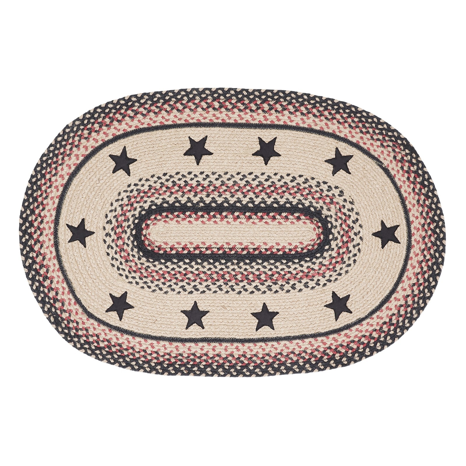 VHC Colonial Star Oval Jute Braided Rug 24×36 ~ Primitive Decor