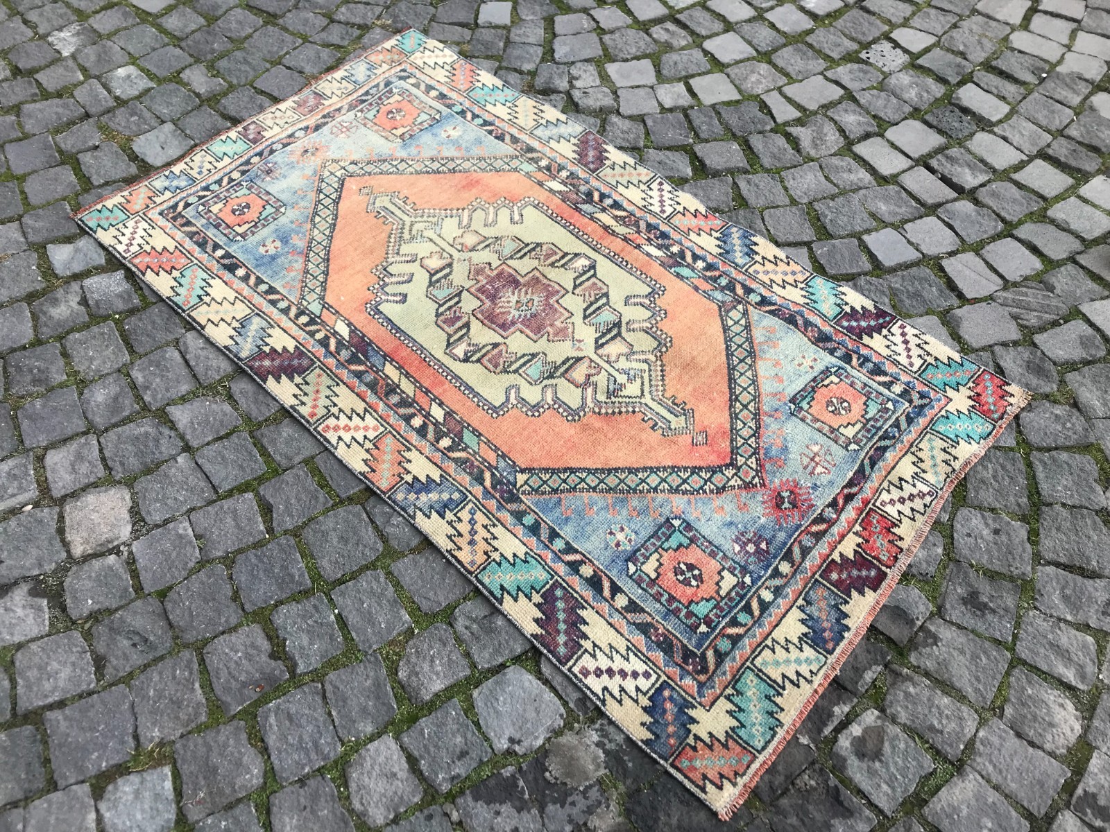 Bohemian Area Rug Handmade Wool Rug Turkish Vintage Traditional Rug 2,9 x 5,2 ft