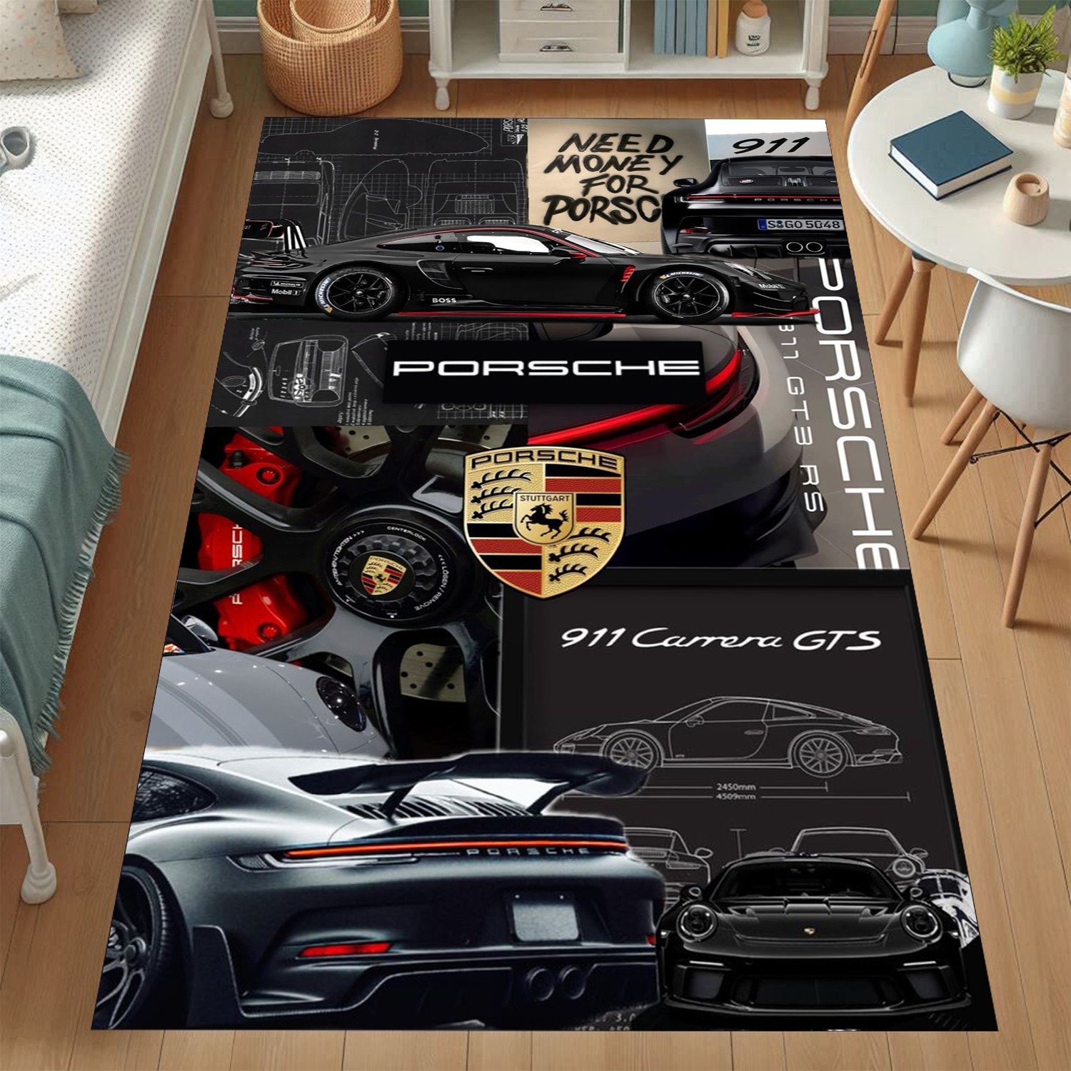 Elite Speed Collection Rug – Black High-Performance Automotive Collage Floor Art