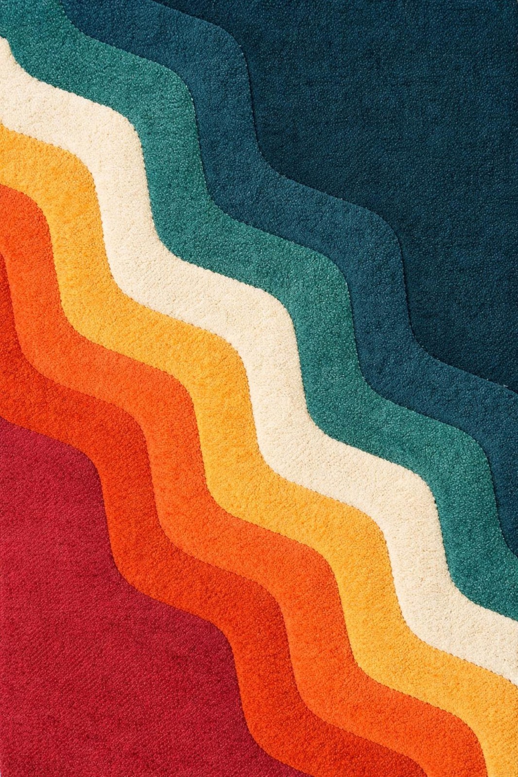 Hand Tufted Rug 100% New Zealand Wool Abstract Wavy Retro Rug Multicolor Carpet