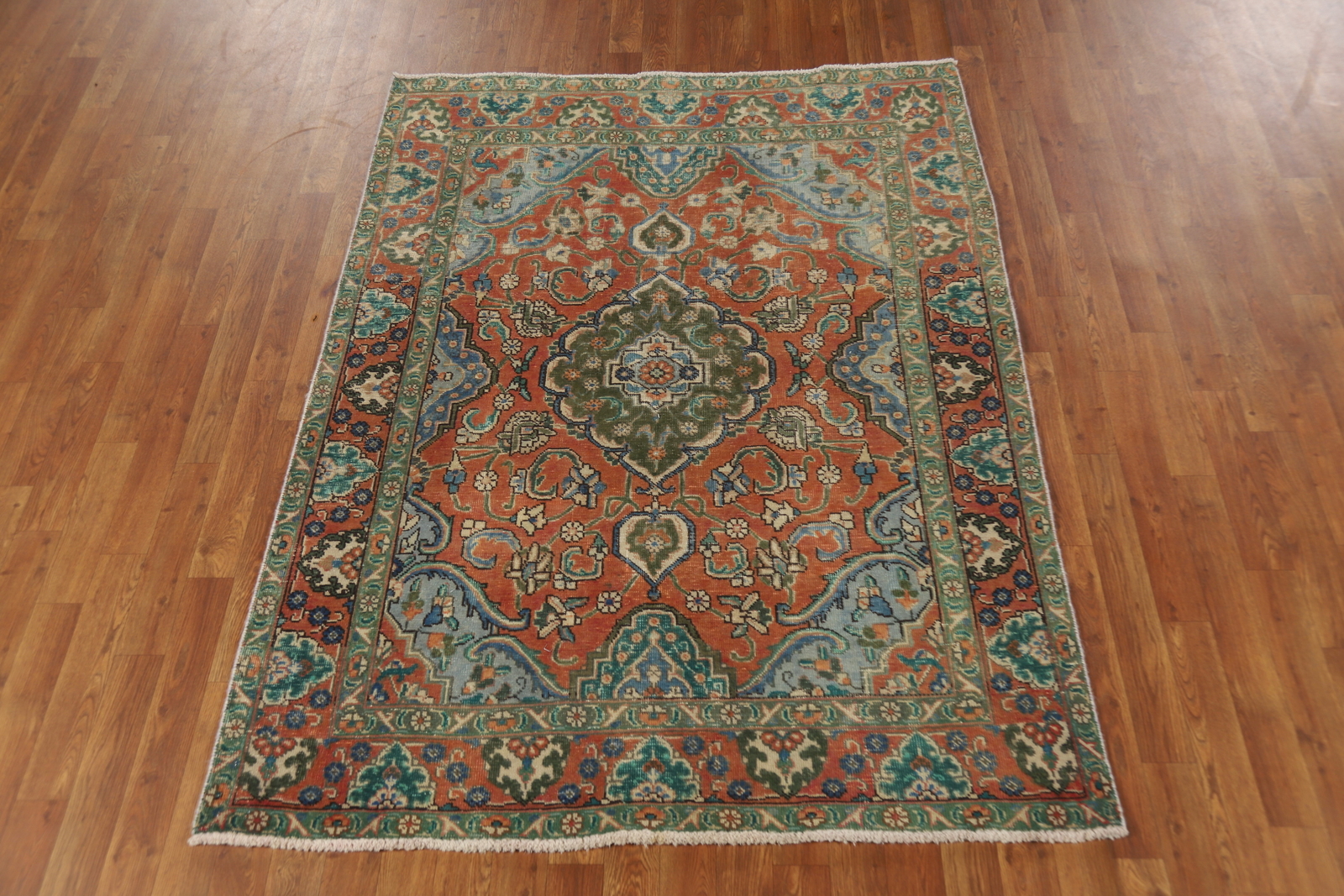 Traditional Rust/ Green Wool Hand-knotted Over-Dyed Vintage Rug 5×6 Carpet