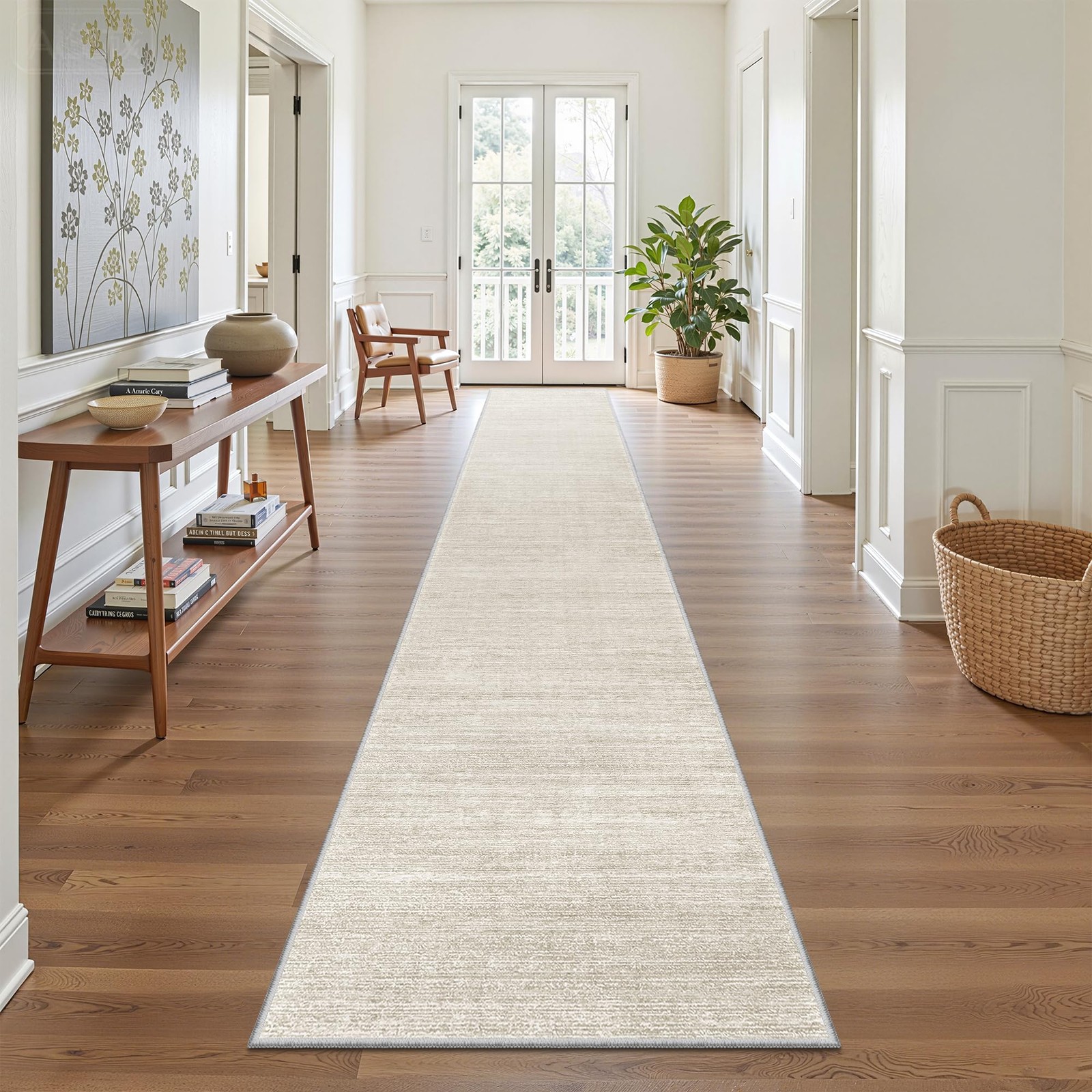 Beige 2×10 Washable Area Rug Non Slip Stain Resistant Floor Mat Living Room