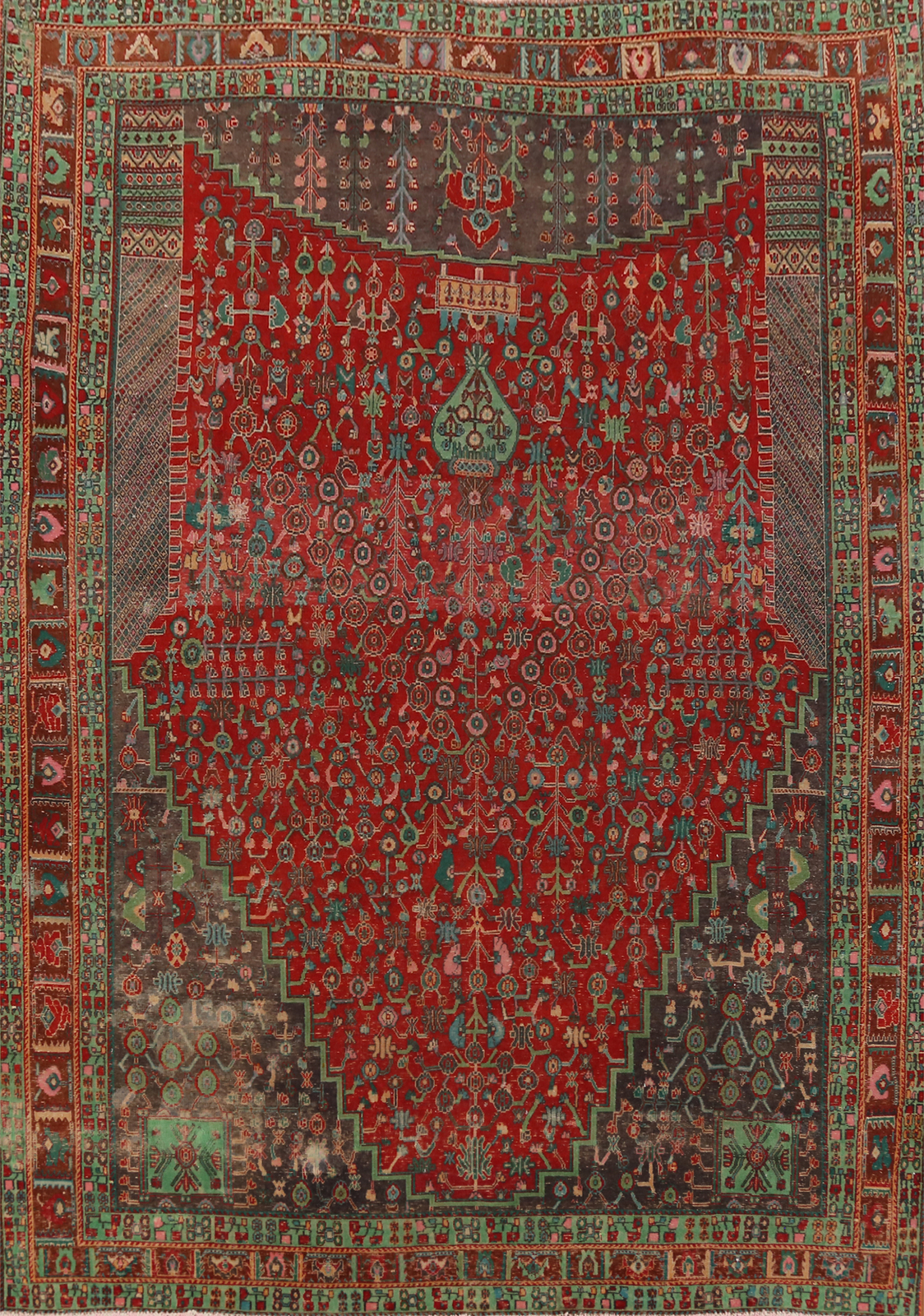 Antique Vegetable Dye Tribal Room Size Area Rug 7×9 Red Wool Hand-made Carpet