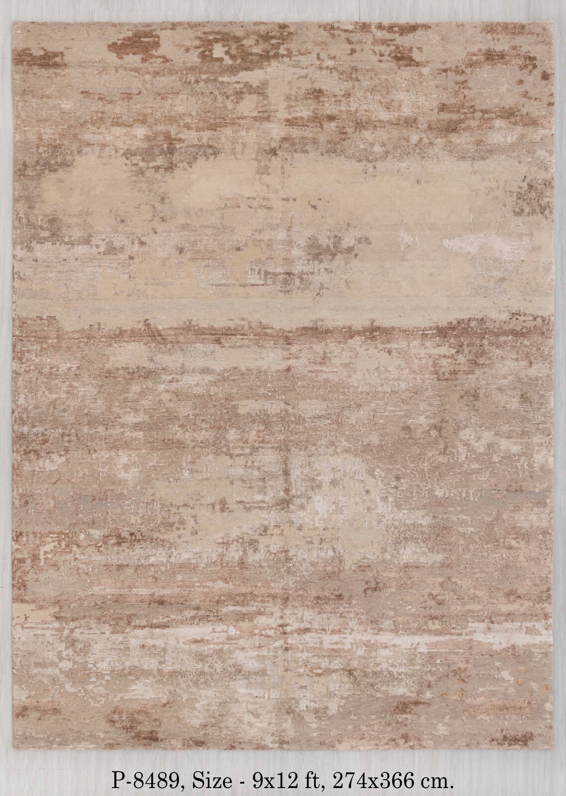 9×12 Cream Grey Brown Soft Look Modern Abstract Hand Knotted Wool & Silk Rug