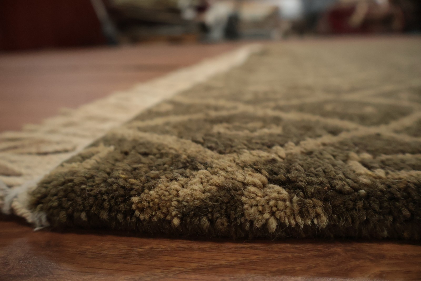 Nepalese Artisanal Living Area Rug 6×9 Brown Diamond-Pattered Hand-knotted Wool
