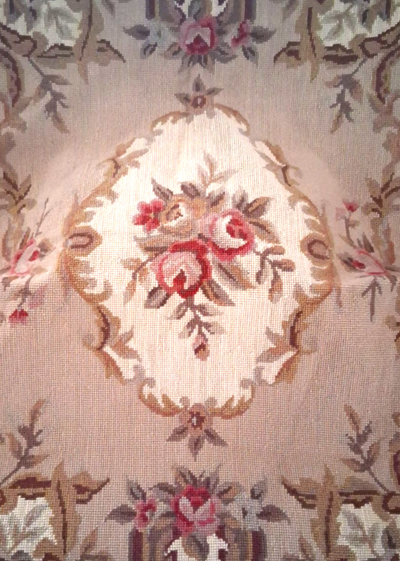 Vintage French Style Aubusson Rug Needlepoint Roses Handmade Tapestry 2ft x 3ft