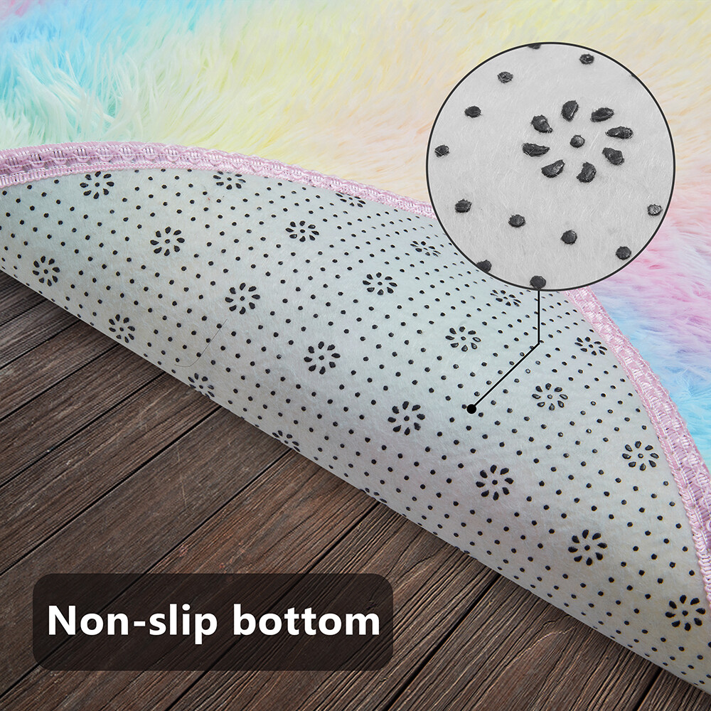 Rainbow Carpet Fluffy Rugs Tie Dyeing Shaggy Area Rug Anti-Slip Carpets Floor US