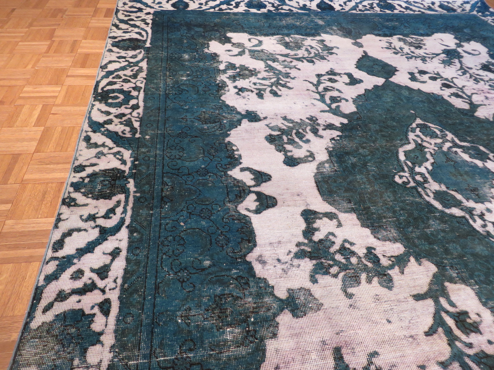 8’11 X 11’10 Hand Knotted Silver & Teal Overdyed Vintage Oriental Rug G3382