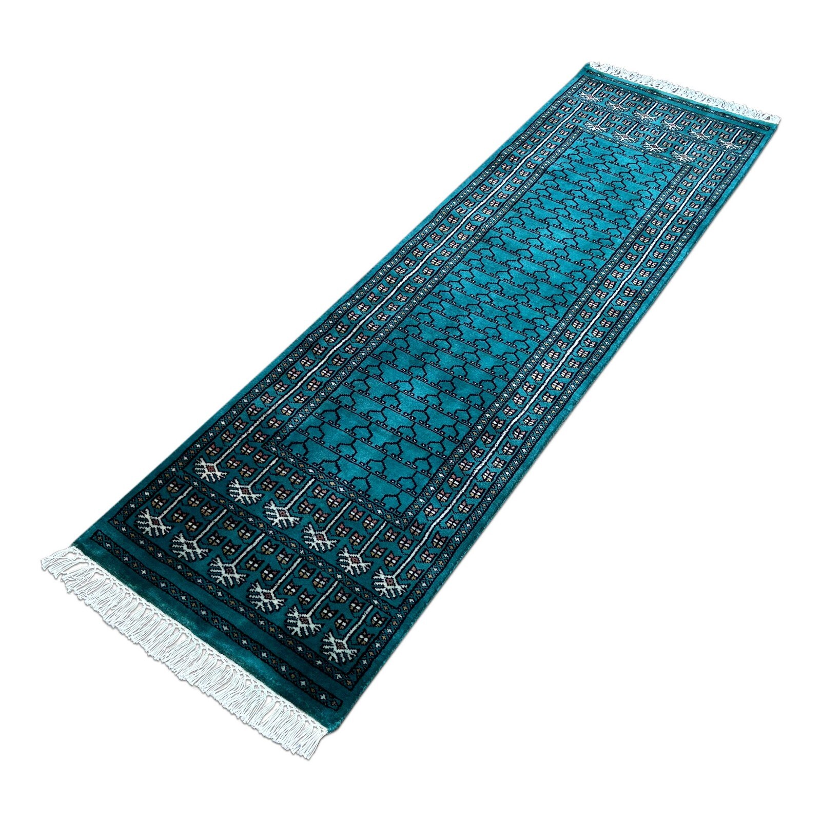 Amma Carpets Hand-Knotted Woolen Runner Turquoise 2×6 feet Parda