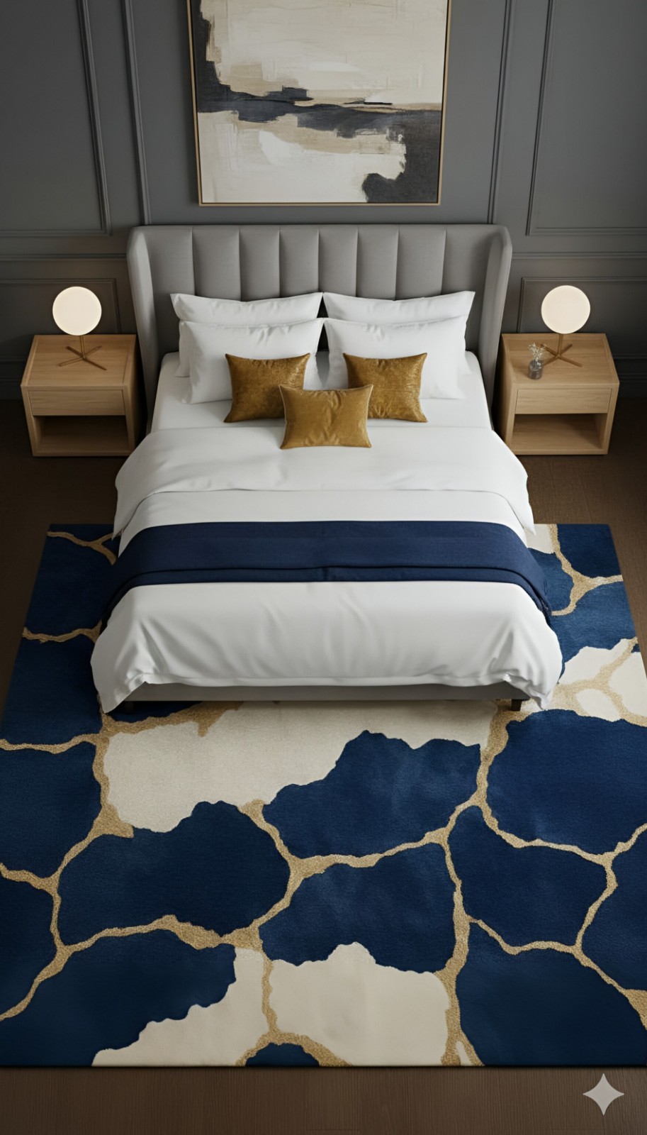Modern Hand Tufted Blue Ivory & Gold Wool Area Rug Handmade Carpet For Decor