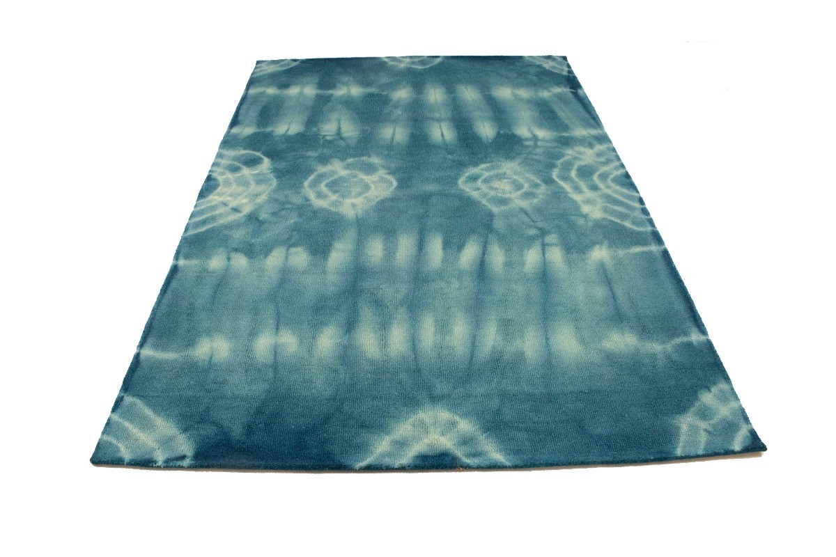 5×8 Hand-Tufted Teal Wool Rug Modern Tie-Dye Style Carpet Contemporary Decor