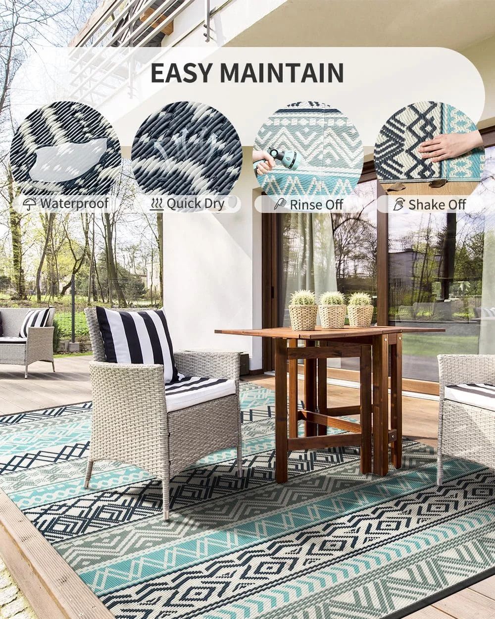 MontVoo Outdoor Rug Carpet Waterproof-Patio Rug Mat 5×8 Reversible RV Outdoor Ca