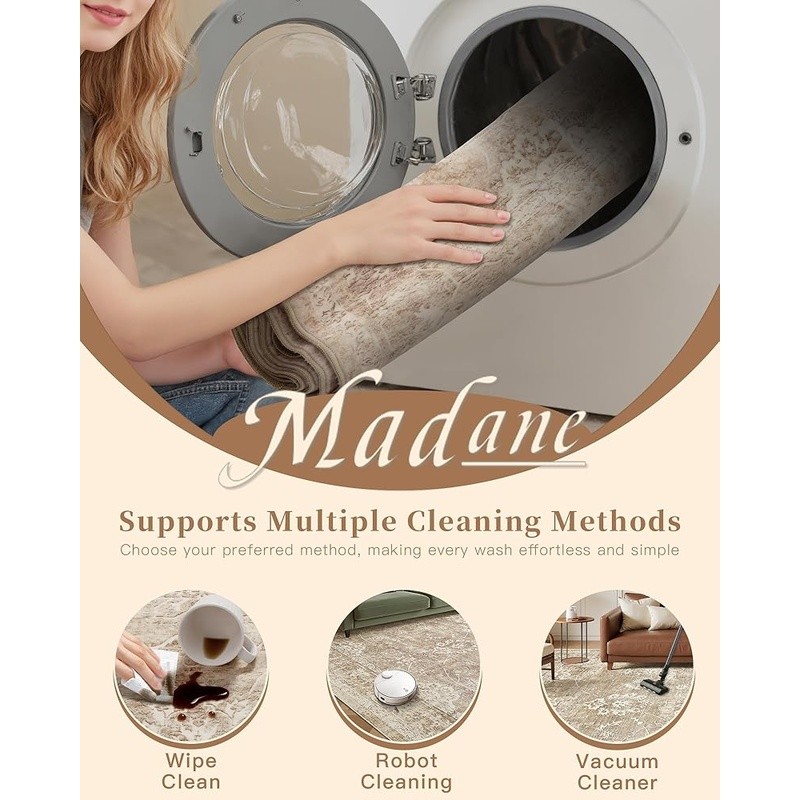 Machine Washable Soft Area Rug Non-Slip Backing Eco-Friendly Kids Pets Friendly