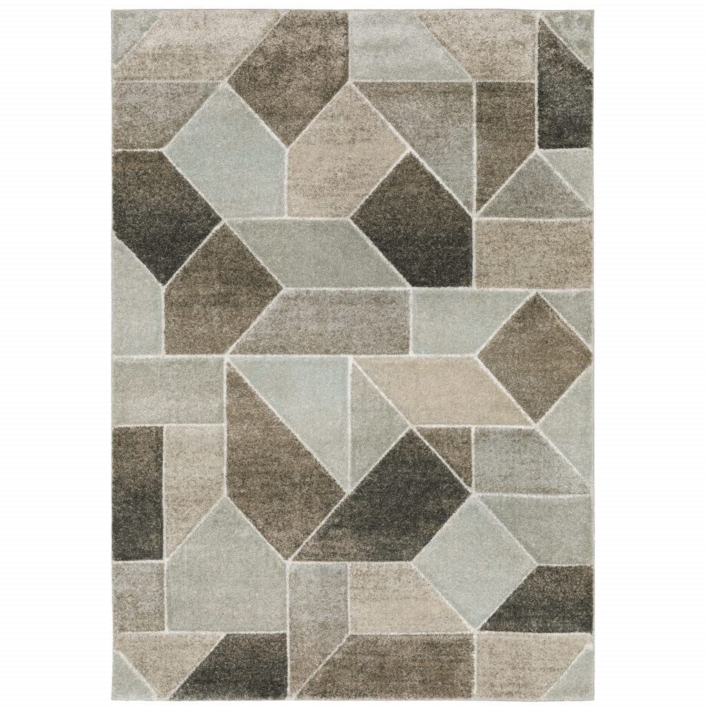 8′ X 11′ Grey Brown Beige Tan Taupe And Ivory Geometric Power Loom Stain