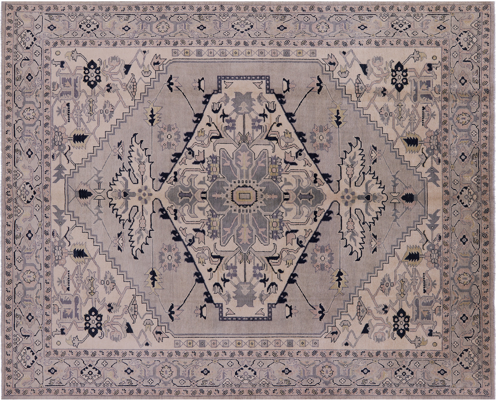 Light Grey Hand Knotted Heriz Serapi Wool Rug 8′ 1″ X 10′ 0″ – Q23909