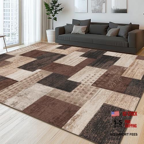 Modern Geometric Patchwork Indoor Area Rug for Living Room 5 x 7 Feet Chocolate