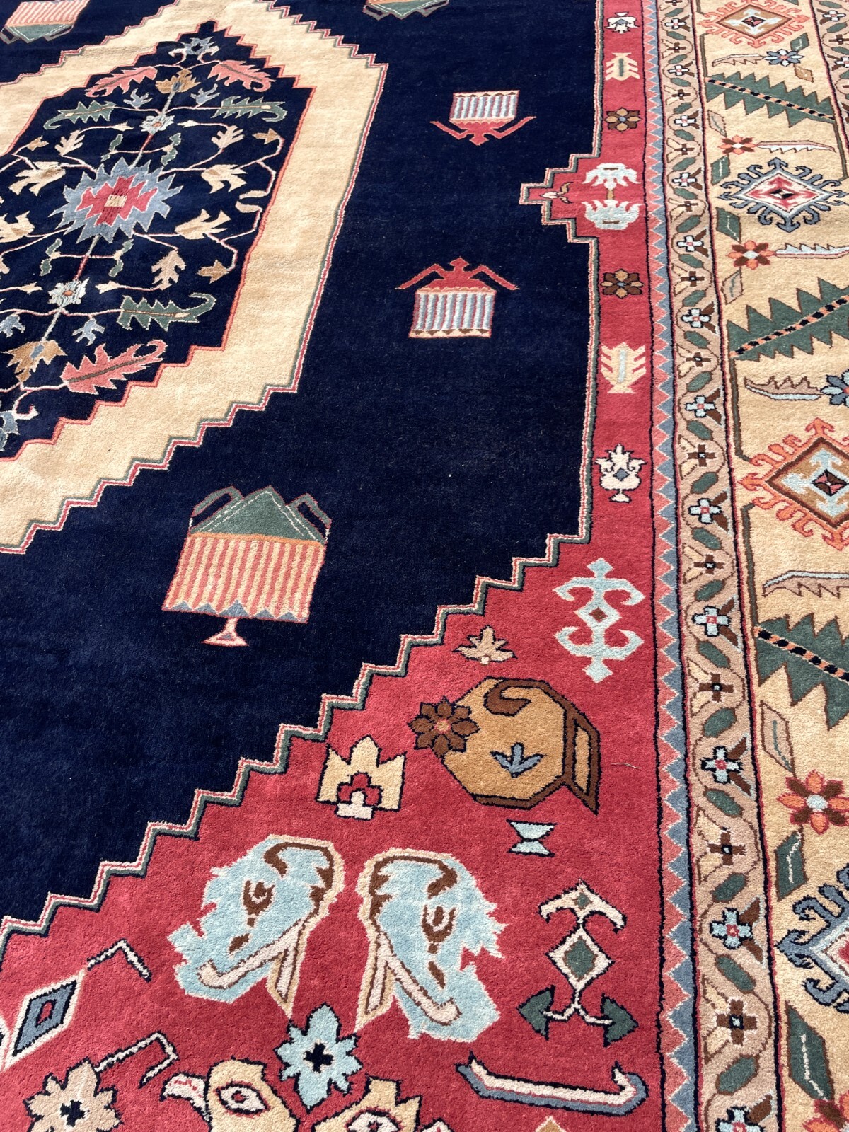 Hand-Woven Wool Area Rug w/ Geometric Design, 10.1′ x 13.10′
