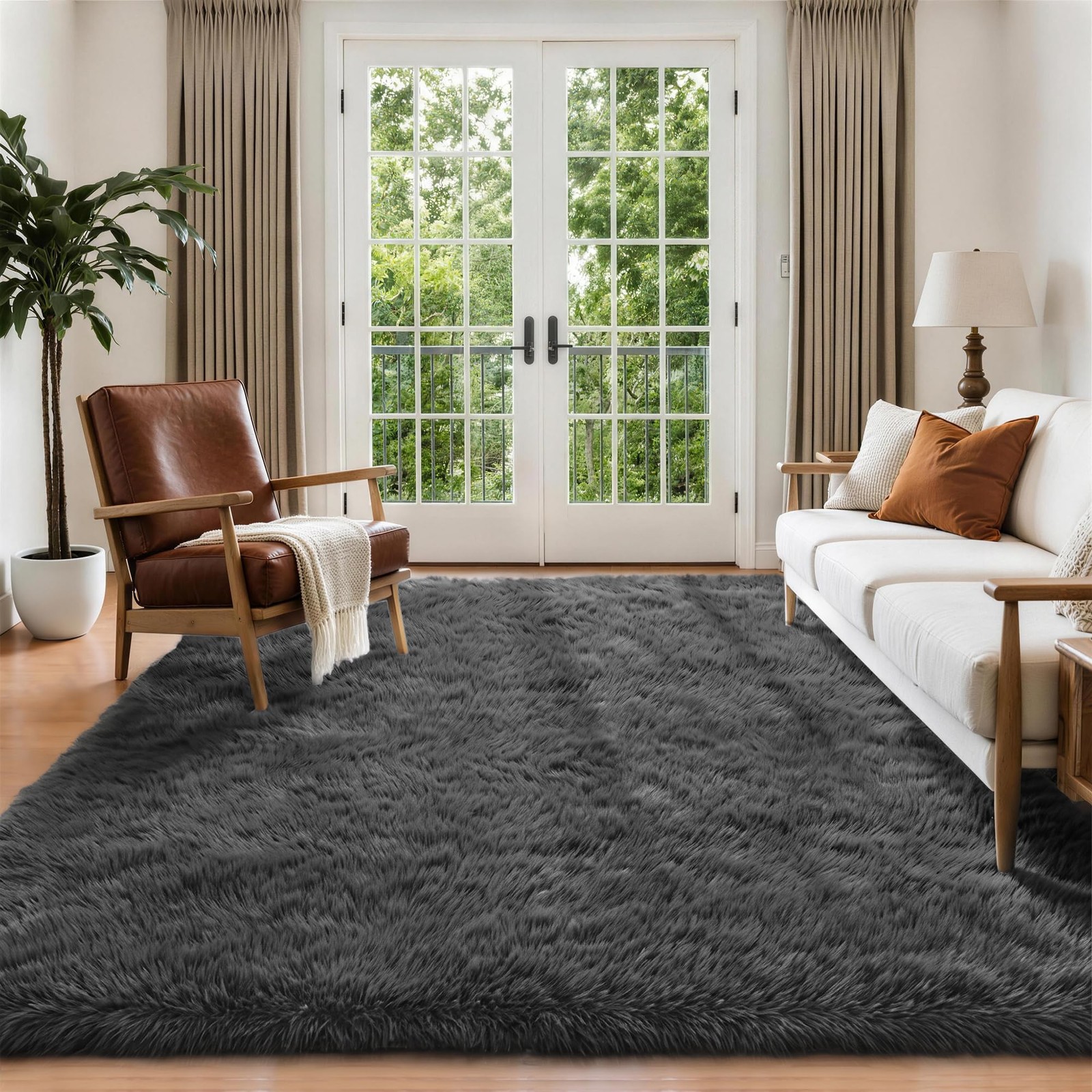 6×9 Area Rug for Living Room: Ultra Soft Fluffy 6′ x 9′ (Rectangular), Grey