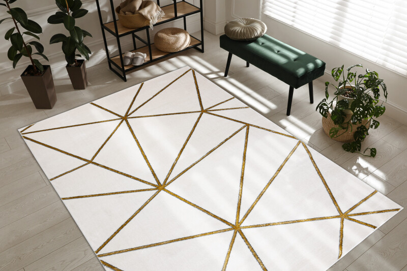 Modern Exclusive Rugs ” Emerald ” Mosaic Geometric Glamour Cream Gold Soft