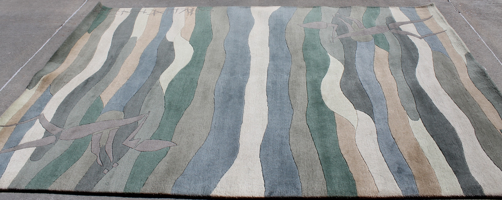 R17701 Bold Stripe Green Color Tibetan Woolen Area Rug 6′ X 9′ handmade in Nepal