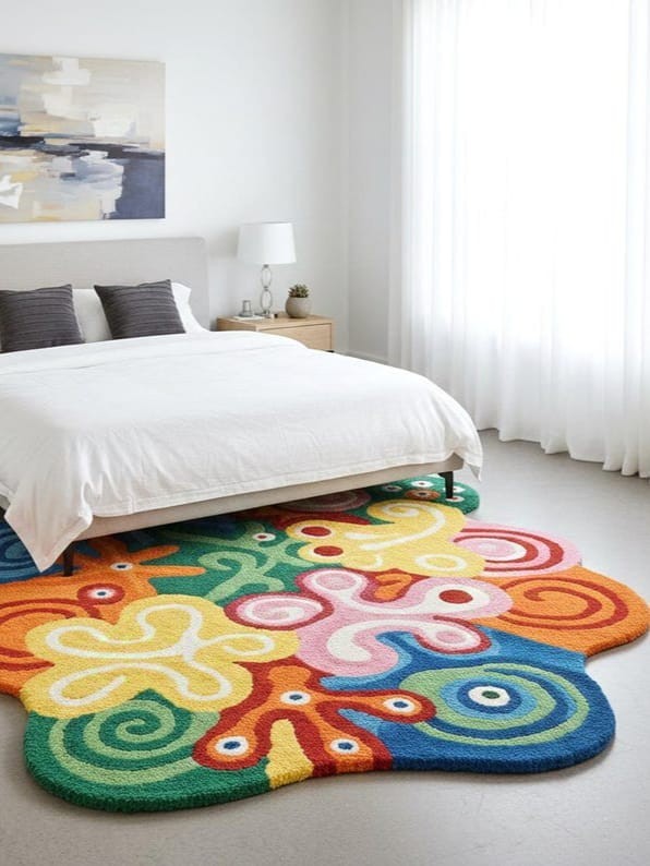 Handmade Abstract Floral Area Rug – Hand-Tufted Irregular Shape Carpet