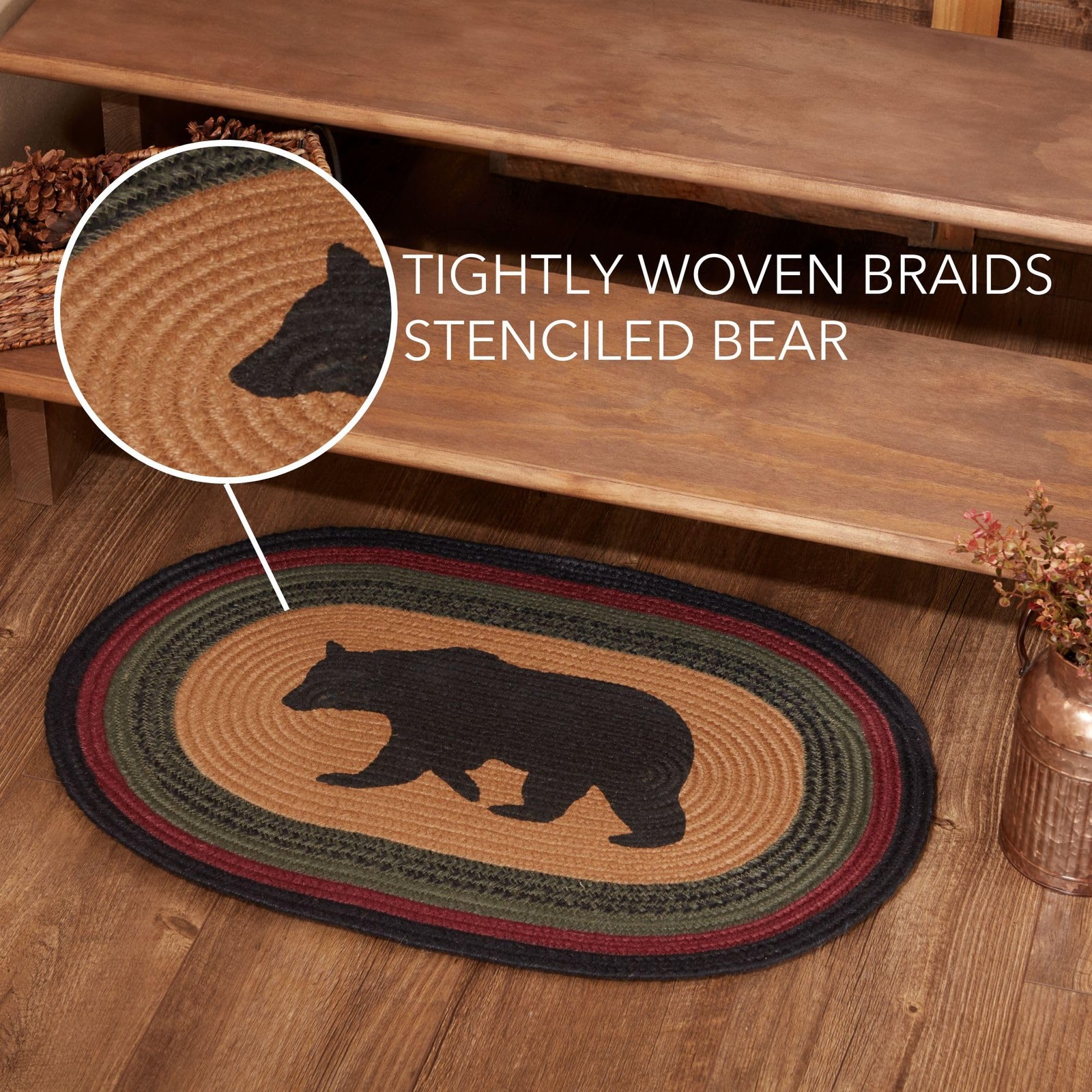 VHC Brands Wyatt Stenciled Bear Jute Rug Rect w/Pad 20×30 20×30,