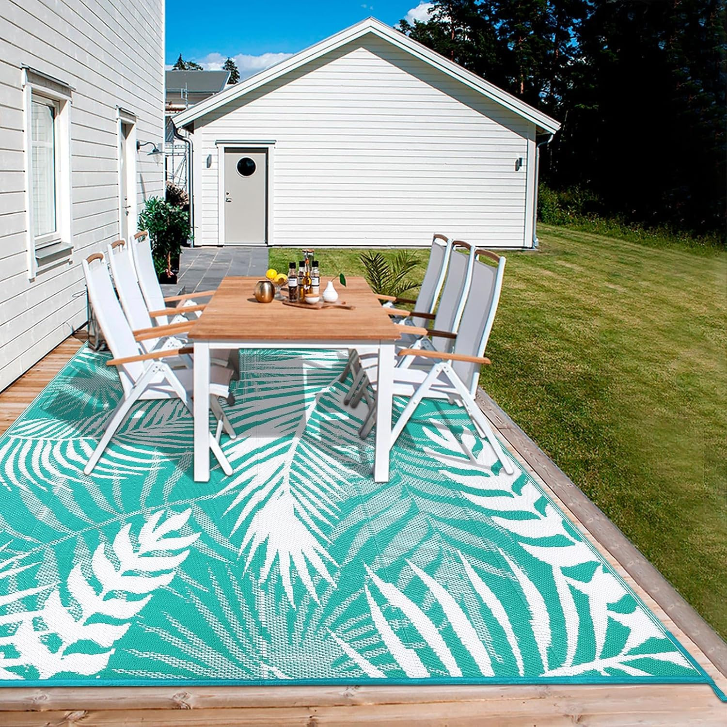 Outdoor Rug 5X7 Ft, Reversible Waterproof Plastic Straw Patio Rugs, RV Mat