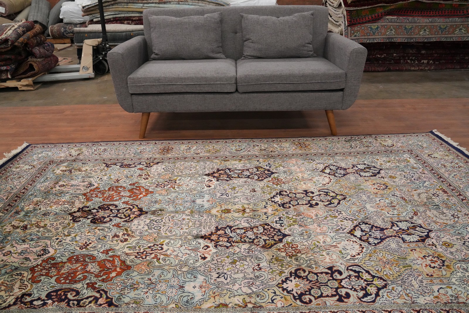 Vintage 100% Silk Kashmir Handmade Wool Area Rug Living Room Carpet 6×10