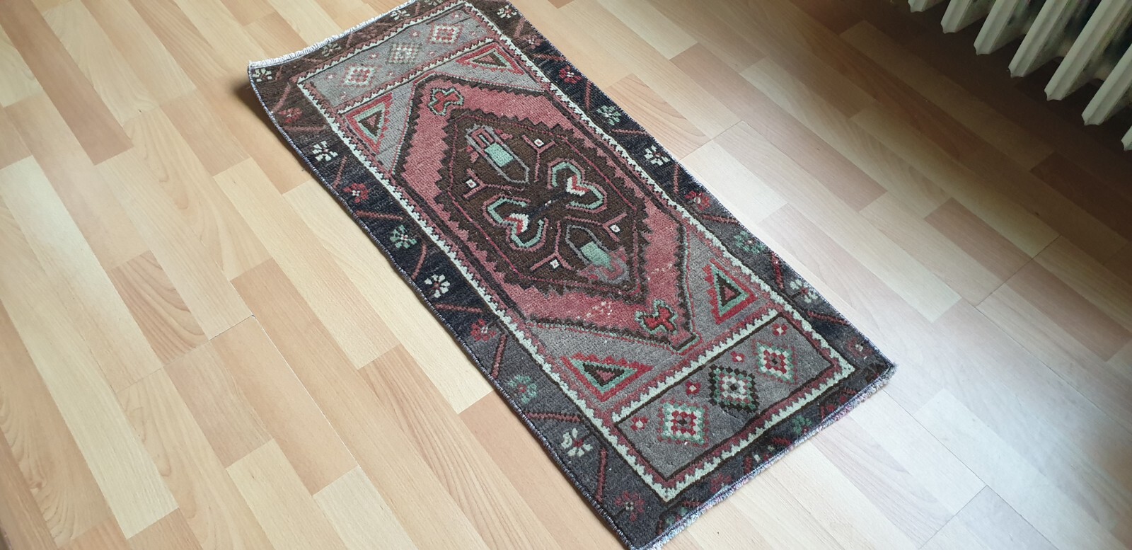 Small old Turkish handwoven rug 45×98 cm Vintage Boho Handmade Home Decor