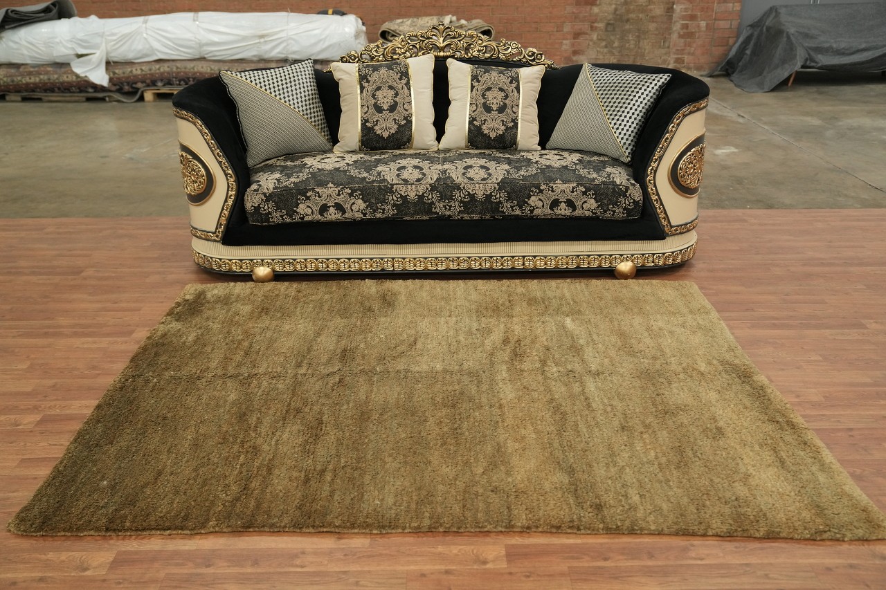 Solid Brown & Gold Jute Hand-Knotted 6×8 Modern Contemporary Area Rug