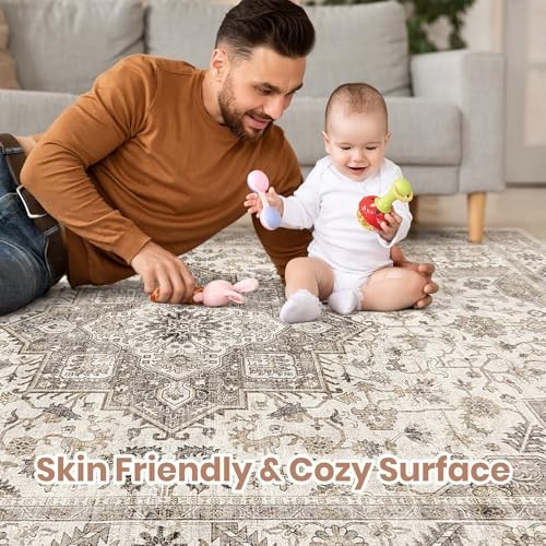 Vintage Living Room Area Rug 7×9 – Large Soft Washable Oriental Traditional